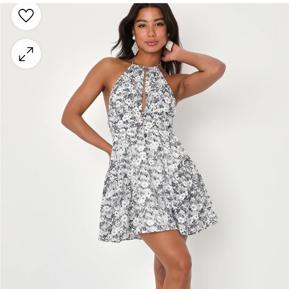 Lulus Delightful Expectations White Floral Eyelet Halter Mini Dress size L